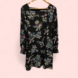 Beautiful Loft NWT black floral flowy shift dress square neck lined sz. 14